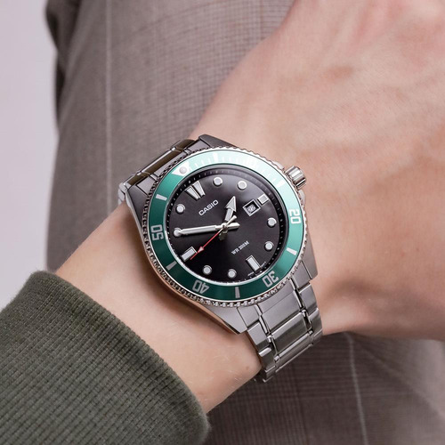 Reloj casio hombre mdv-107d-3a analogico acero inox color plateado y verde