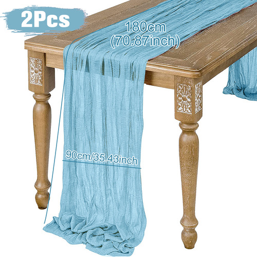 2pzs Caminos De Mesa Gasa Elegante Boho Decoración Boda Color Rosa Chicle Light Blue Mantel Decorativo Decoración de Mesa Decoración de Fiesta Bebé Bautizo Cumpleaños Celebración Estilo Vintage