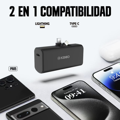 Batería Power Bank 5.000 Mah Kbod Mini Pr05 Dual Hasta 20w