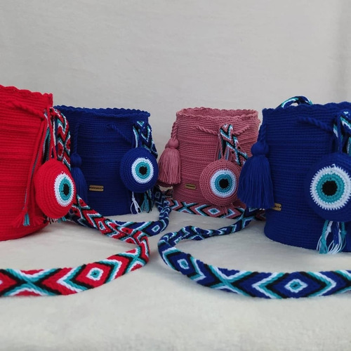 Mochila Wayuu Pequeña Ojo Turco 100% Hecho A Mano