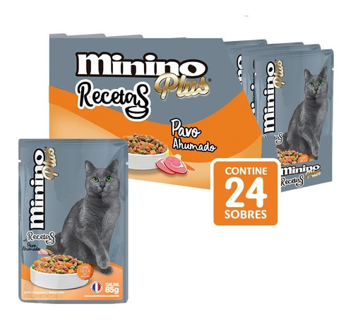 Alimento Para Gato Minino Plus de Pavo Ahumado 85g C/u x24