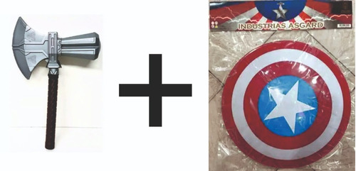 Imagen 1 de 5 de Escudo Capitán América + Hacha Thor. Dinos