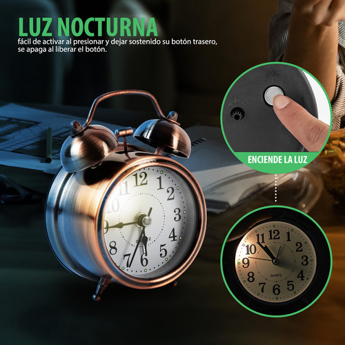 Reloj Despertador Campana Retro Analógico Estilo Vintage Color Cobre1