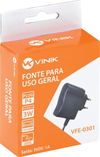 Fonte 3v 1a P4 3w Vfe 0301 Bivolt - Vinik ( 10 Peças )