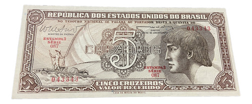 Cédula De 5 Cruzeiros Índio Série 087 C112 Fe Rara