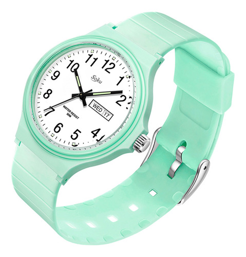 Reloj Digital Elegante Ultra Ligero Comodo Impermeable Correa Menta Bisel Menta Fondo Blanco