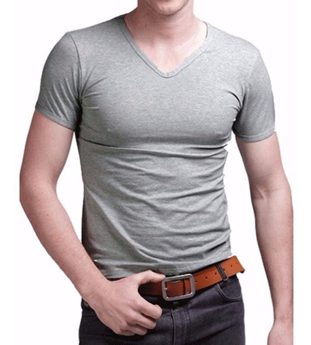 Remeras Entalladas Slim Fit De Hombre Escote V Puro Algodon