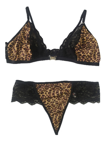 Conjunto Lenceria Mujer Corpiño Colaless Animal Print 