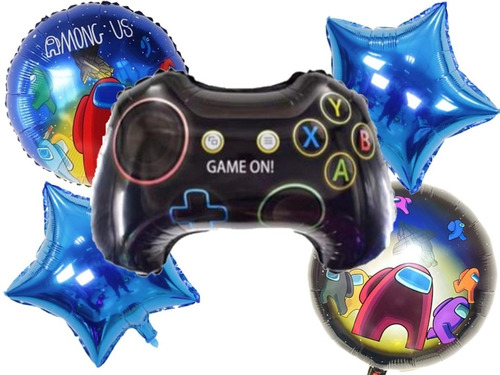 Pack 5 Globos Metalizados Consola Gamer Y Amoung Us