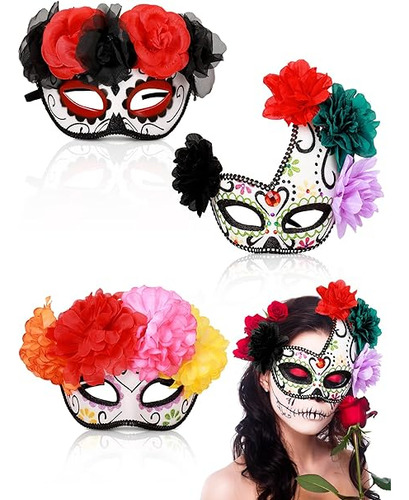 3 Mascaras Media Calavera Azucar Para El Dia Los Muertos Dis