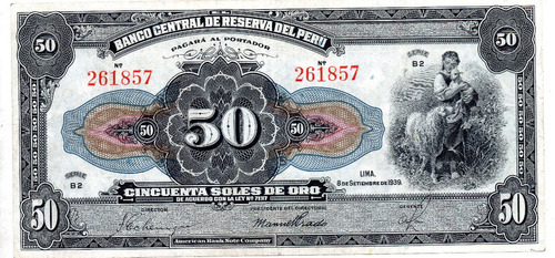 Billete 50 Soles De Oro Peru 1939 Libertad Sentada Excelente