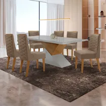 Comprar Mesa Sala De Jantar Aster 180cm E 6 Cadeiras Safira Moderna Cor Vel. Capuccino Off White Imbuia Desenho Do Tecido Das Cadeiras Vel. Capuccino Off White Imbuia