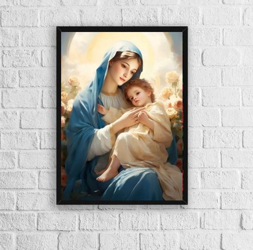 Quadro Maria Com Menino Jesus 24x18cm - Decoração Quarto