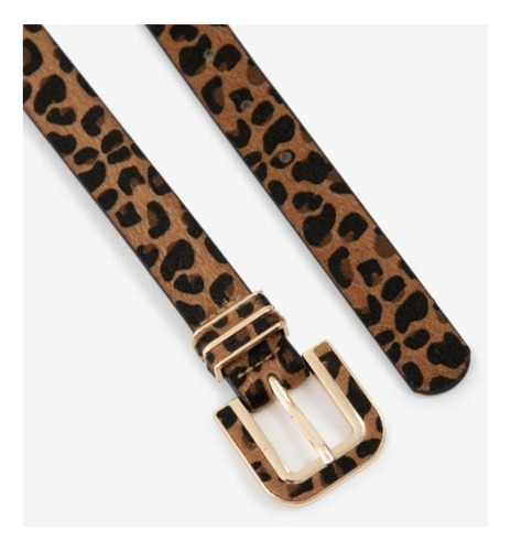Cinto Animal Print Com Fivela Quadrada Cor Onça Desenho Do Tecido Liso Tamanho Único
