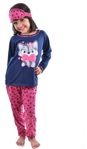Pijama Infantil Menina Longo Manga Comprida Calça Tapa Olho