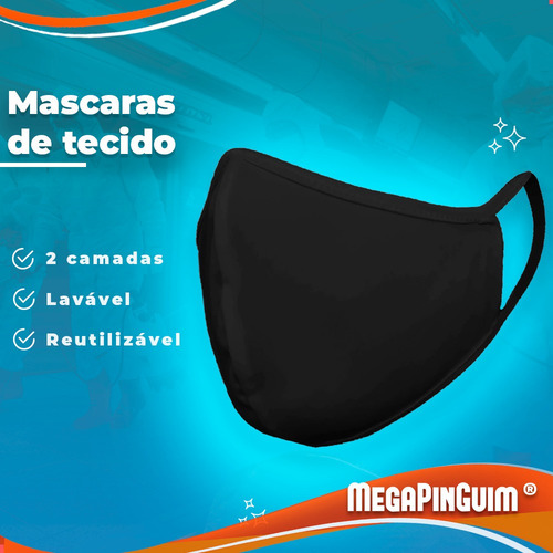 Imagem 4 de 7 de Máscara Reutilizável Tecido Lavável Dupla Camada Preta