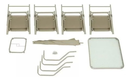 Conjunto Miami 4 Cadeiras Com Mesa E Guarda Sol Bege Belfix