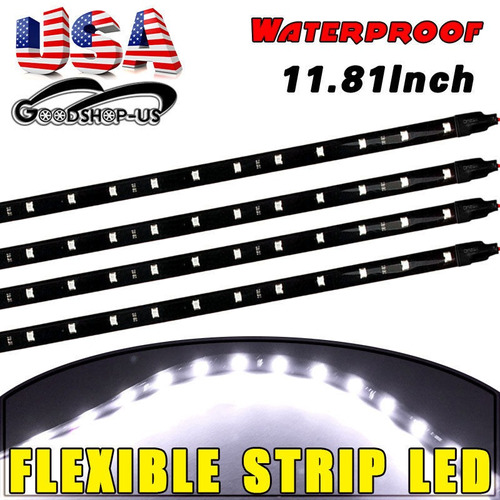 4 X Blanco 30cm 12'' Flexible Led Coche Motores Carro Tira F