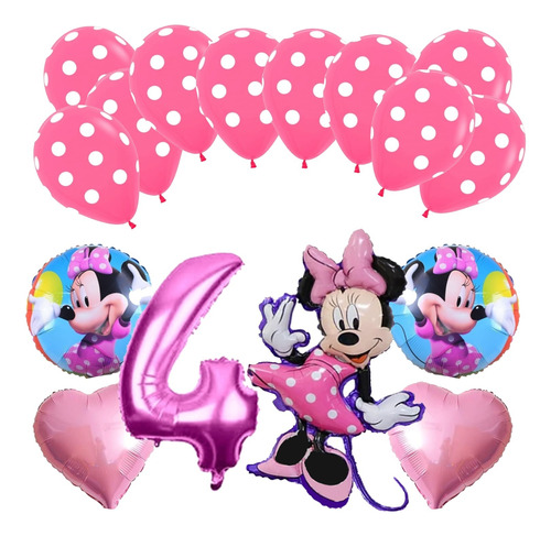 Pack Globos Minnie + Número + Látex Con Lunares