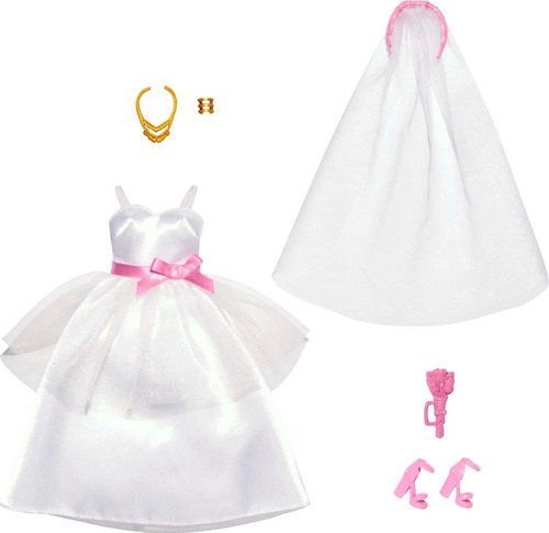Vestido De Novia Muñeca Barbie Mattel Zapatos Accesorios
