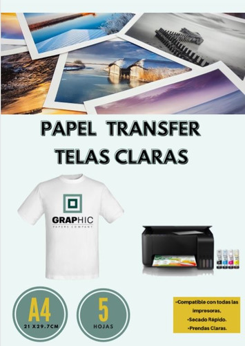 Papel Transfer Inkjet Telas Claras Tamaño A4 // 5 Hojas