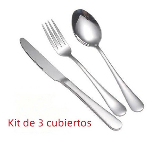 Kit 3 Cubiertos, Cuchillo Cuchara Tenedor Acero + Estuche 