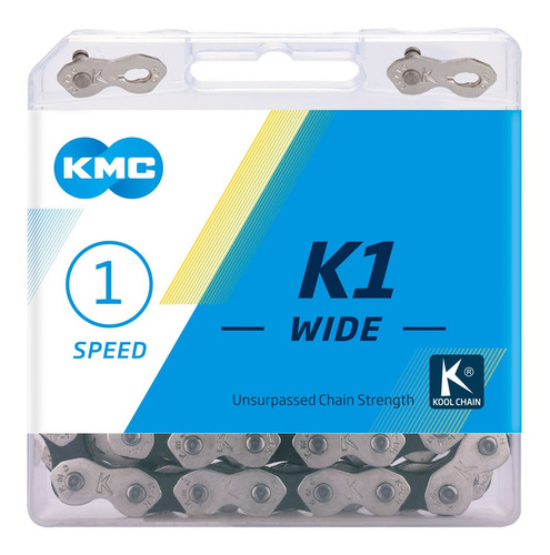 Corrente Kmc K1 Wide Prata/preto 112l 1v Grossa Fixa Bmx
