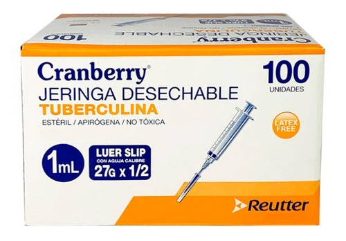 Jeringa Tuberculina 1ml Luer Slip 27g X 1/2 De 100 Unid