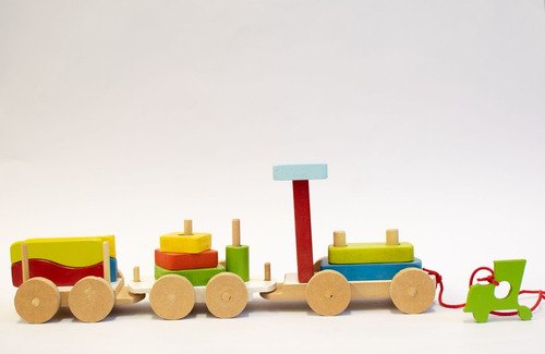 Juguete Infantil Tren Madera Encastre Arrastre 2 Vagón