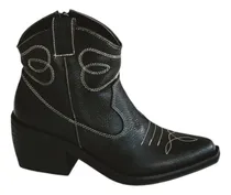 Comprar Botas Texanas Caña Corta Taco Foliado Mujer Cuero Bordadas