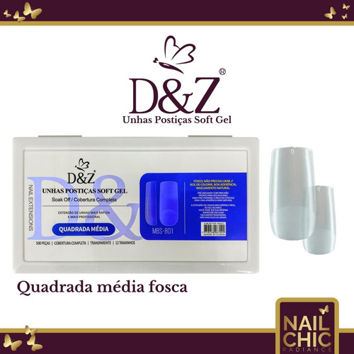 Unhas Postiças Soft Gel Quadrada Média C/ 500un. - D&z