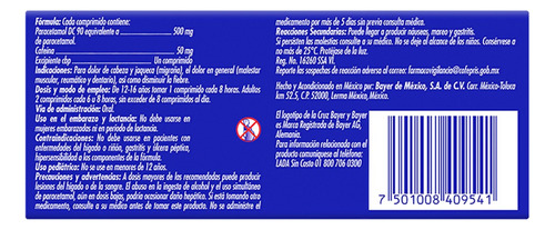 Saridon Paracetamol Y Cafeína 100 Comprimidos
