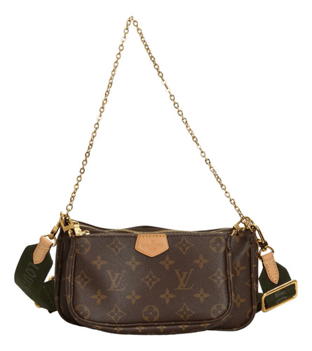 Cartera Multi Pochette Louis Vuitton Marrón Oscuro Monograma Oro Verde Oscuro