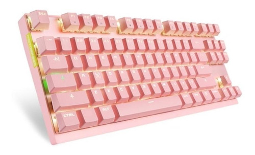 Imagen 3 de 3 de Teclado gamer inalámbrico Motospeed GK82 QWERTY Outemu Blue inglés US color rosa con luz 6 colores