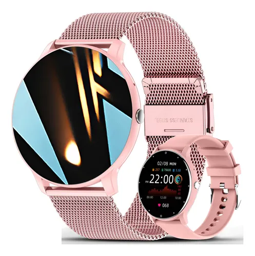 Relógio Inteligente Mulher Smartwatch Esportivo Redondo Rosa
