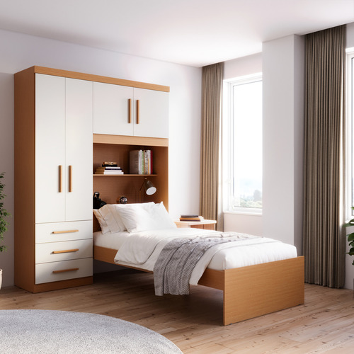 Guarda-roupa Solteiro Com Cama Solteiro 4 Portas 3 Gavetas