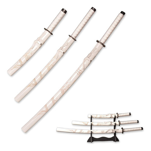 Set 3 Katanas Wakizashi Tanto Samurai Acero Espada Con Base Color Blanco