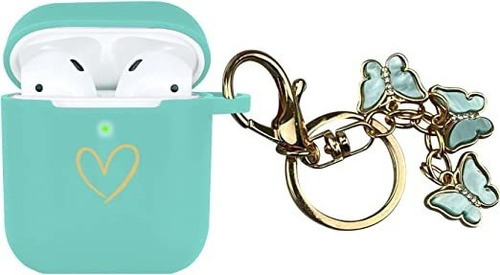 Funda Para AirPods Con Patron De Corazon Dorado C/llavero C