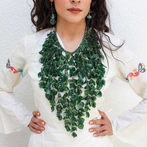 Tiskani - Collar Bonito De Escama De Pescado Artesanal Color Verde Oscuro