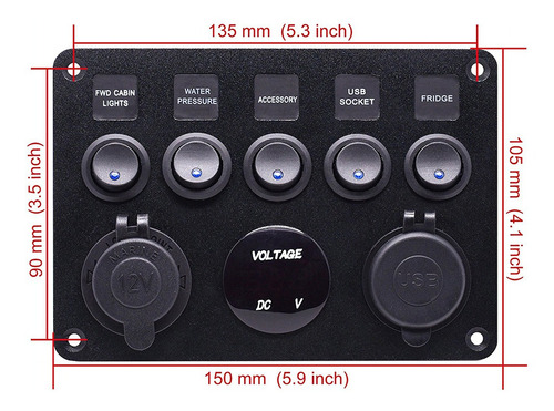 Imagen 6 de 8 de Le Switch Panel 2usb 12v Para Coche Barco Marina Rv Truck Ca
