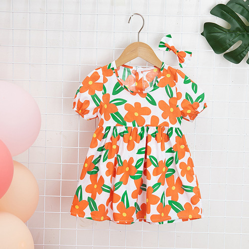 Vestido De Princesa De Algodón Floral Con Diadema - Verano P