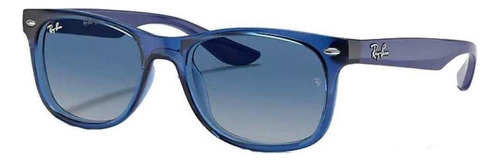 Óculos de sol Ray-Ban New Wayfarer Kids S (48-16) armação de náilon cor polished transparent blue, lente blue de policarbonato degradada, haste blue de náilon - RB9052S