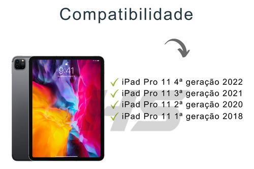 Capa iPad Pro 11 4ª ger M2 2022 3ª ger M1 2021 2ª ger 2020 1ª ger 2018 Fundo Transparente com Suporte Caneta preta