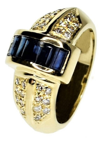 Anillo Zafiros Y Diamantes Oro 18 Kts. - Free Watch