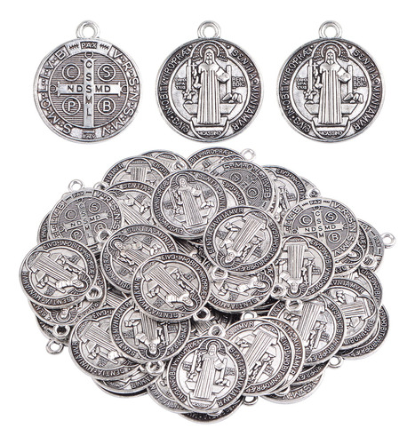 50 Dijes De Plata Antigua Con Medallas De Jesús Y San Beni.