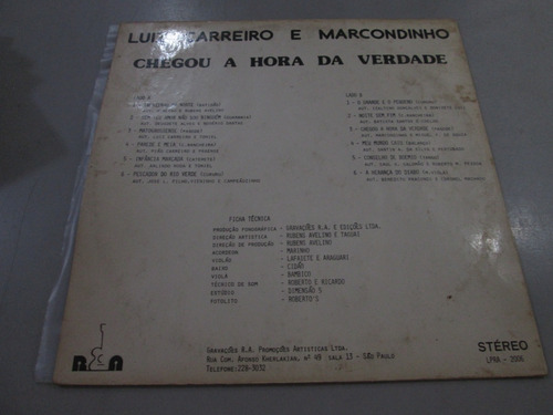 Lp Luiz Carreiro E Marcondinho - Chegou A Hora Da Verdade (Usado)