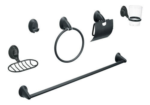 Juego Accesorios Para Baño Negro, 6 Pzas Aqua 49163