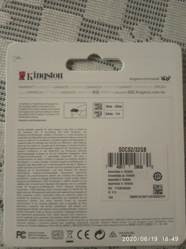 Tarjeta De Memoria Micro Sd Marca Kingston De 64 Gb