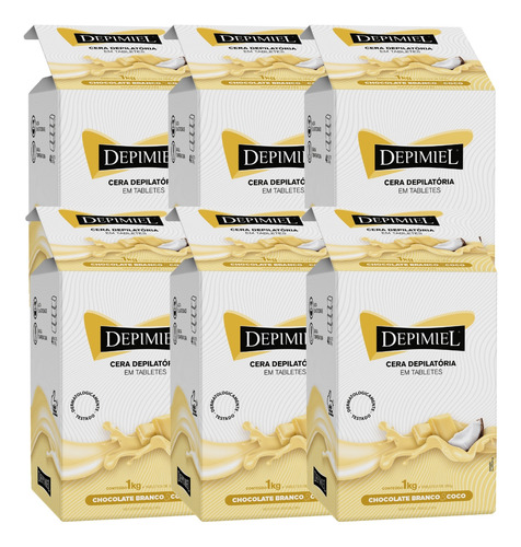 Kit 6 Cera Depilação Tablete Chocolate Branco Coco Depimiel