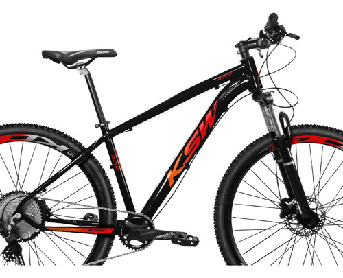 Bike Mtb Aro 29 Ksw Xlt100 12 Marchas Shimano Deore E Trava Cor Preto+vermelho E Laranja